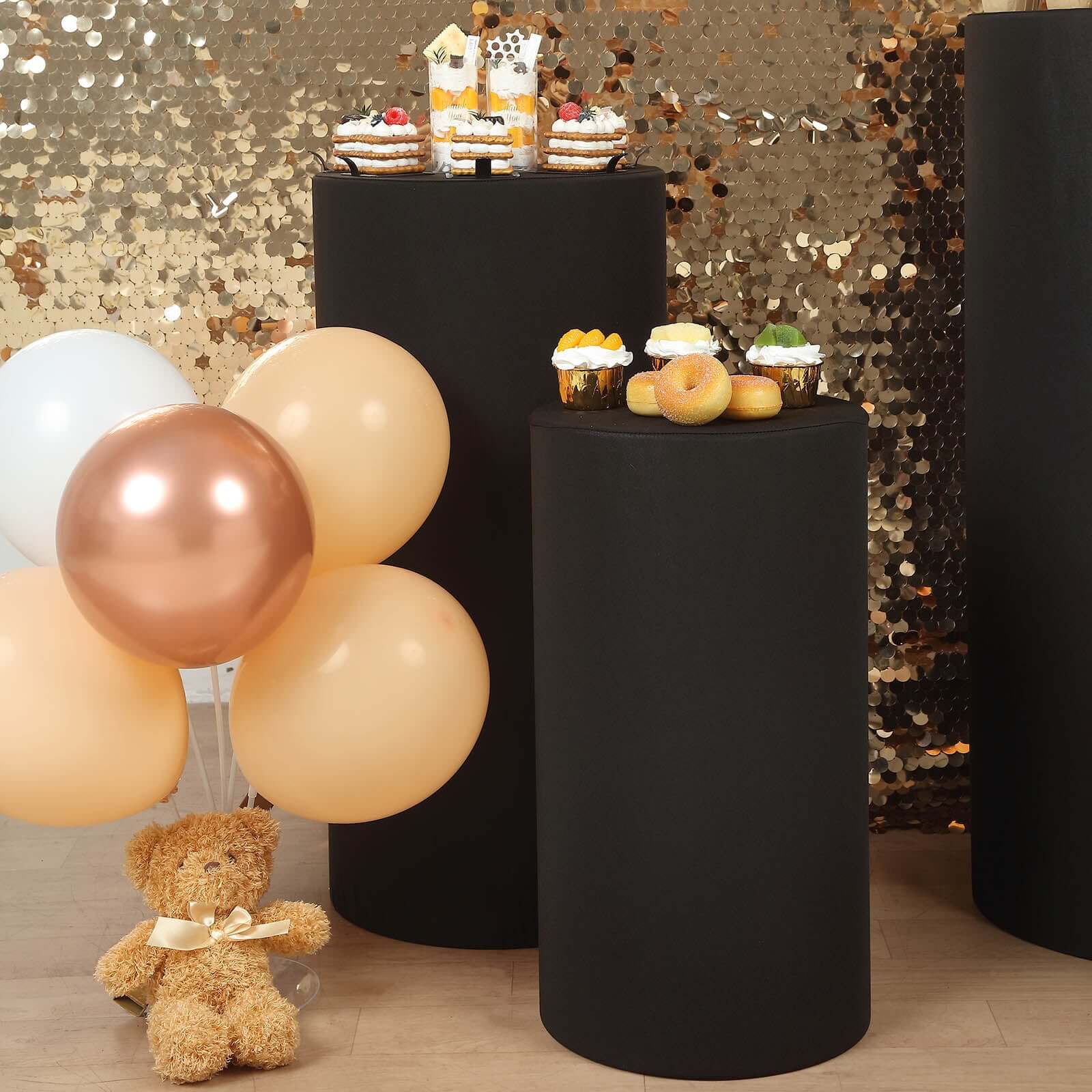 Stretchable 160 GSM Black Spandex Set of 5 Cylinder Pedestal Stand Covers