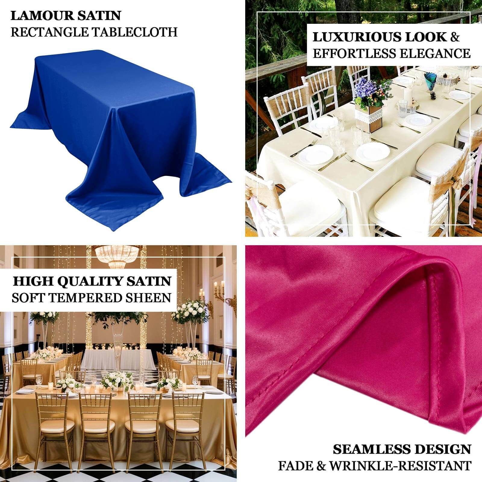 Fuchsia Lamour Satin Rectangle Tablecloth 90x156 - Soft, Seamless & Luxurious