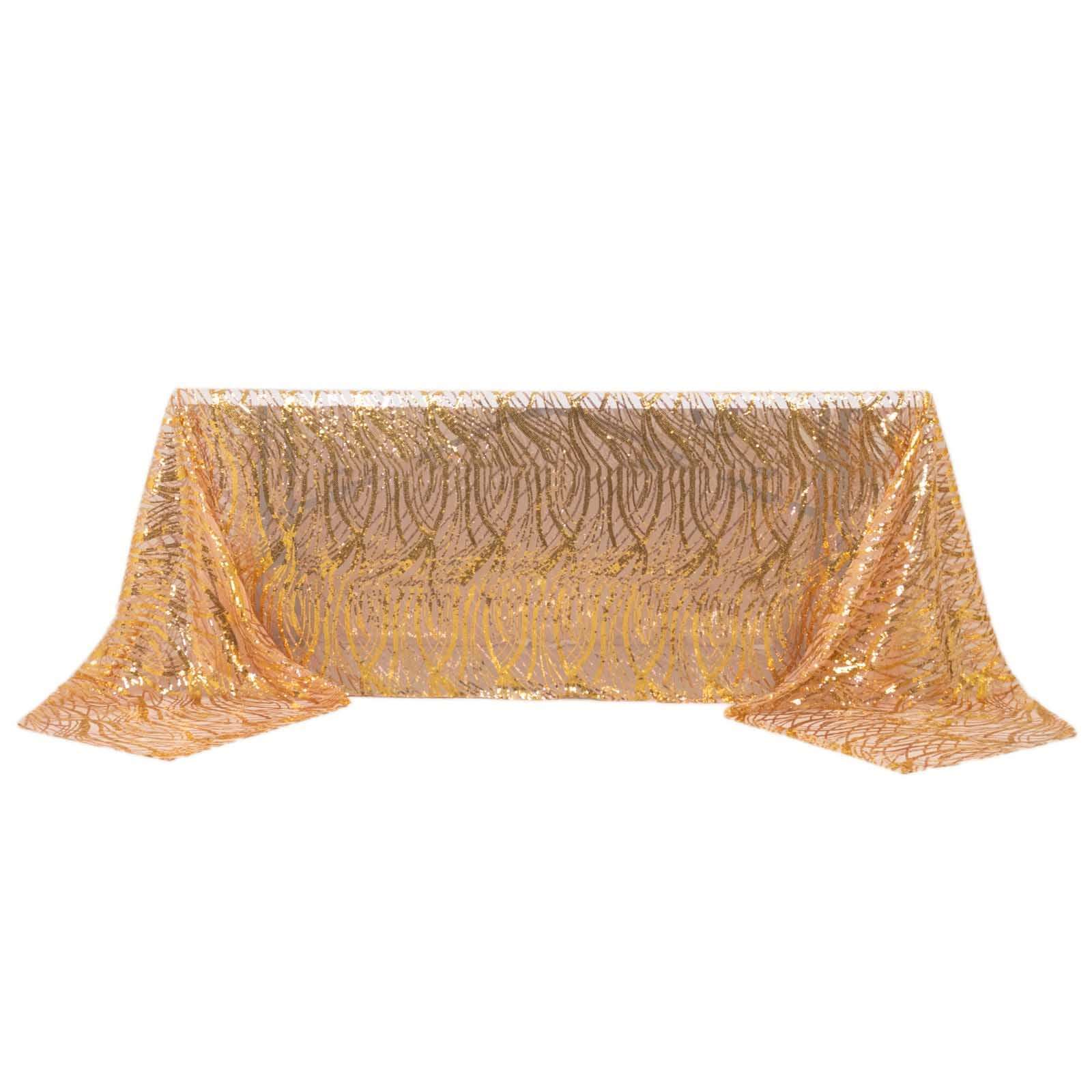 Sparkling Rose Gold/Gold Sequin Embroidered Mesh Rectangle Tablecloth for Special Events