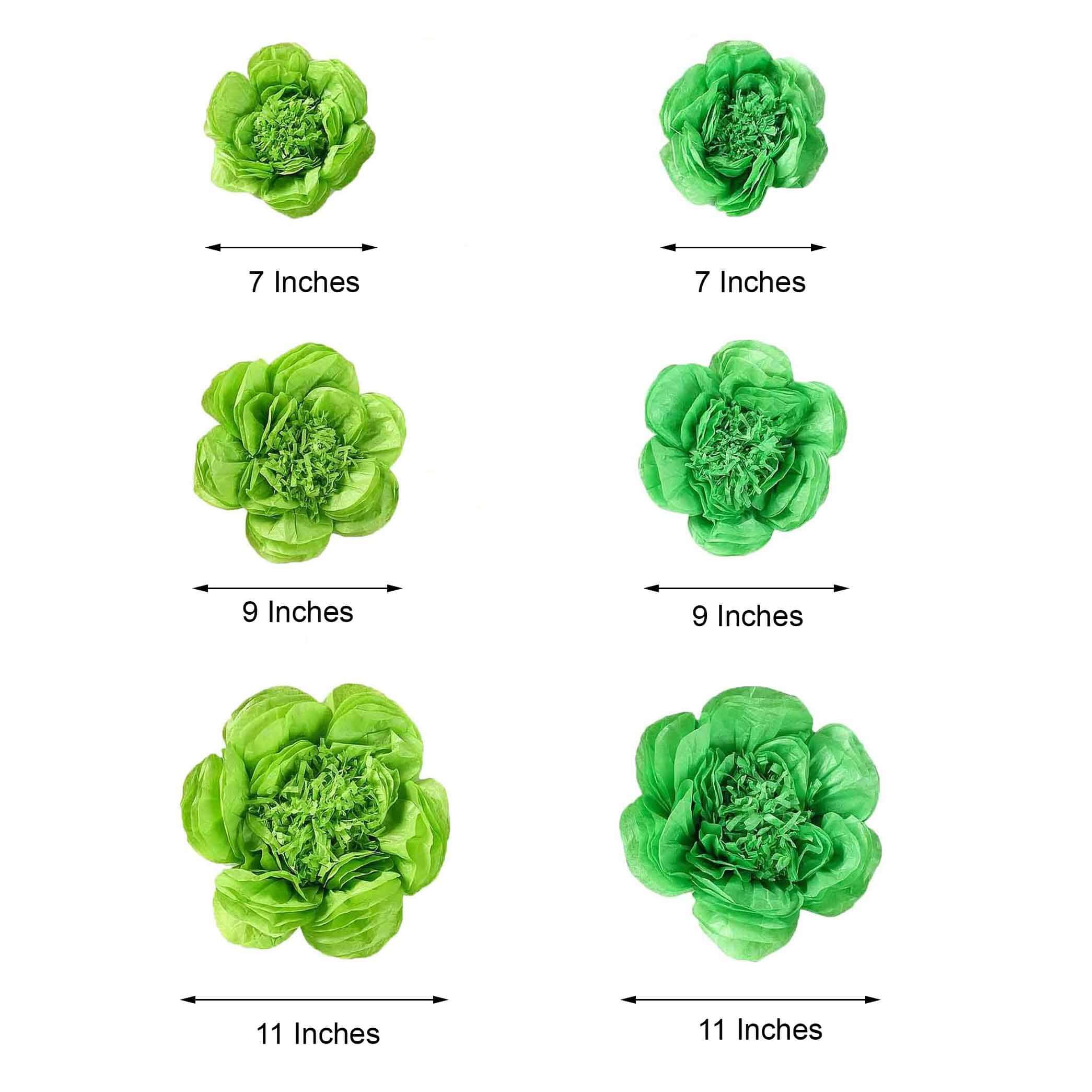 Set of 6 3D Mint and Apple Green Peony Paper Flowers for Wall Decor in 7', 9', 11' Sizes