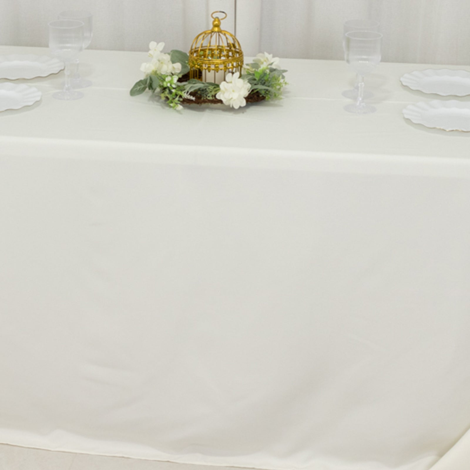 Ivory Fire Retardant Premium Polyester 90x132 Rectangular Tablecloth - High-Performance Seamless Cover