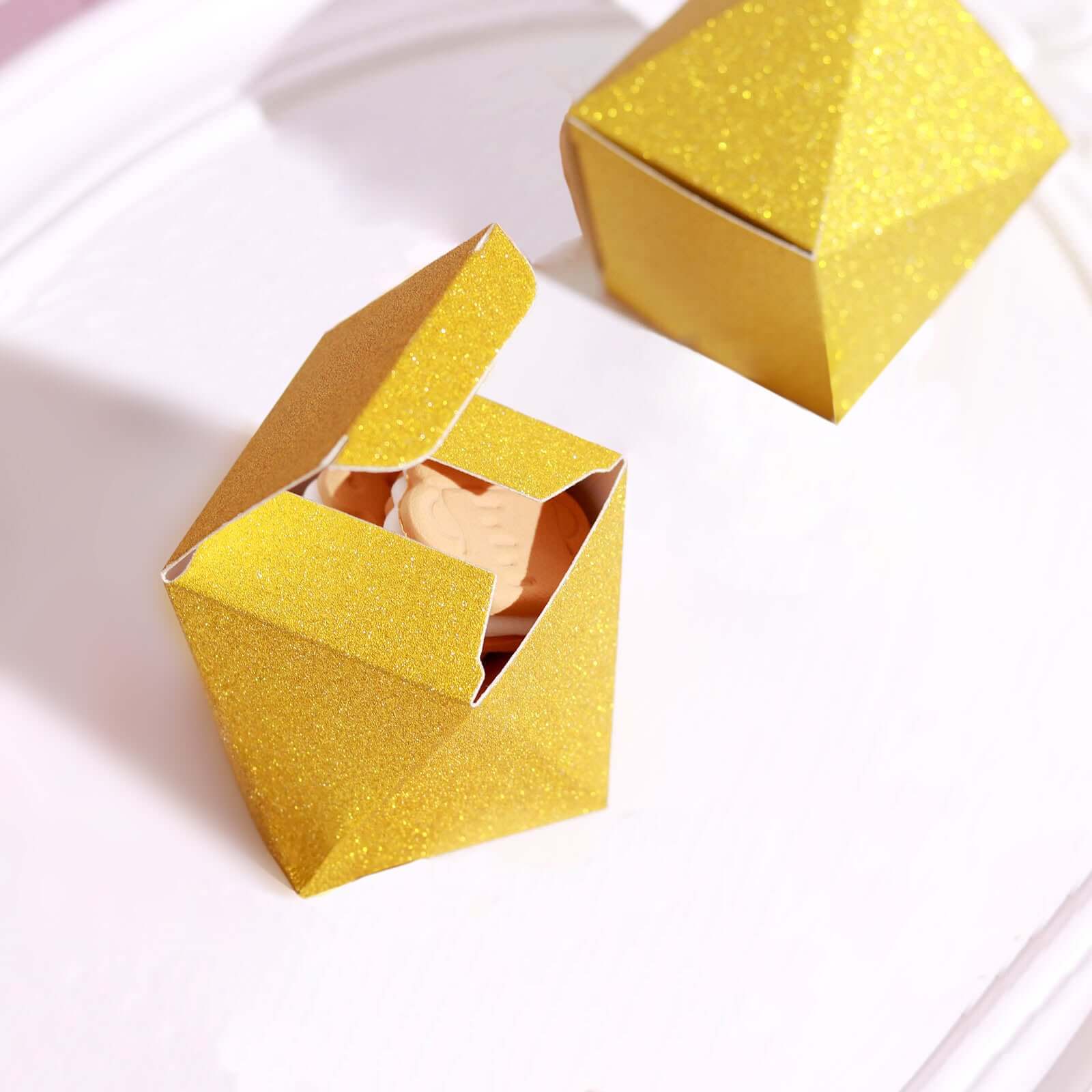25-Pack Gold Glitter Geometric Wedding Favor Candy Gift Boxes