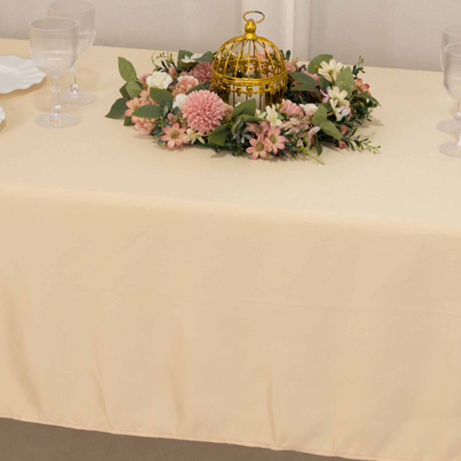 Get This Durable & Silky Soft Beige Lamour Satin Rectangle Tablecloth (60x102)