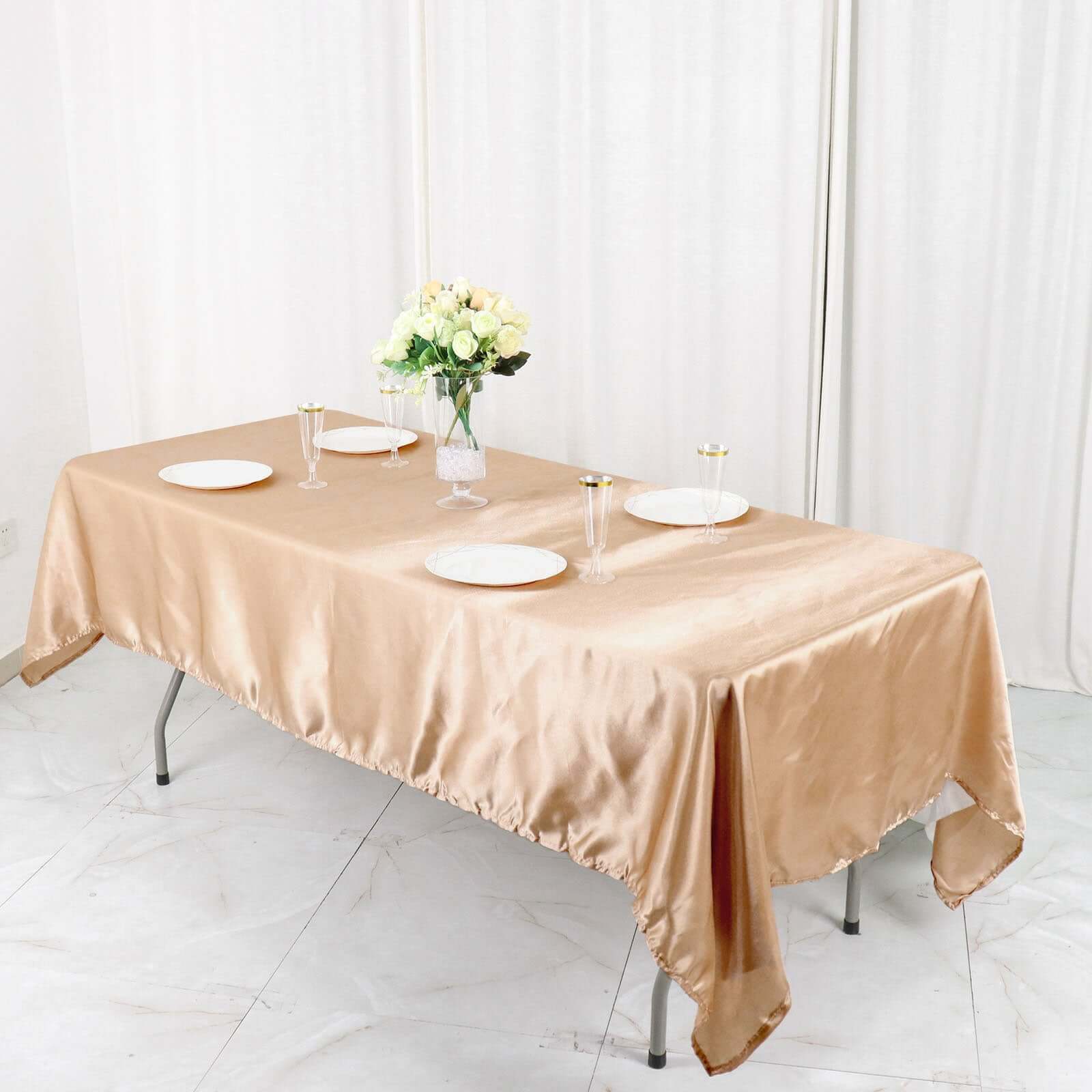 Gorgeous Nude Satin 60x102 Rectangular Tablecloth - Smooth & Lustrous