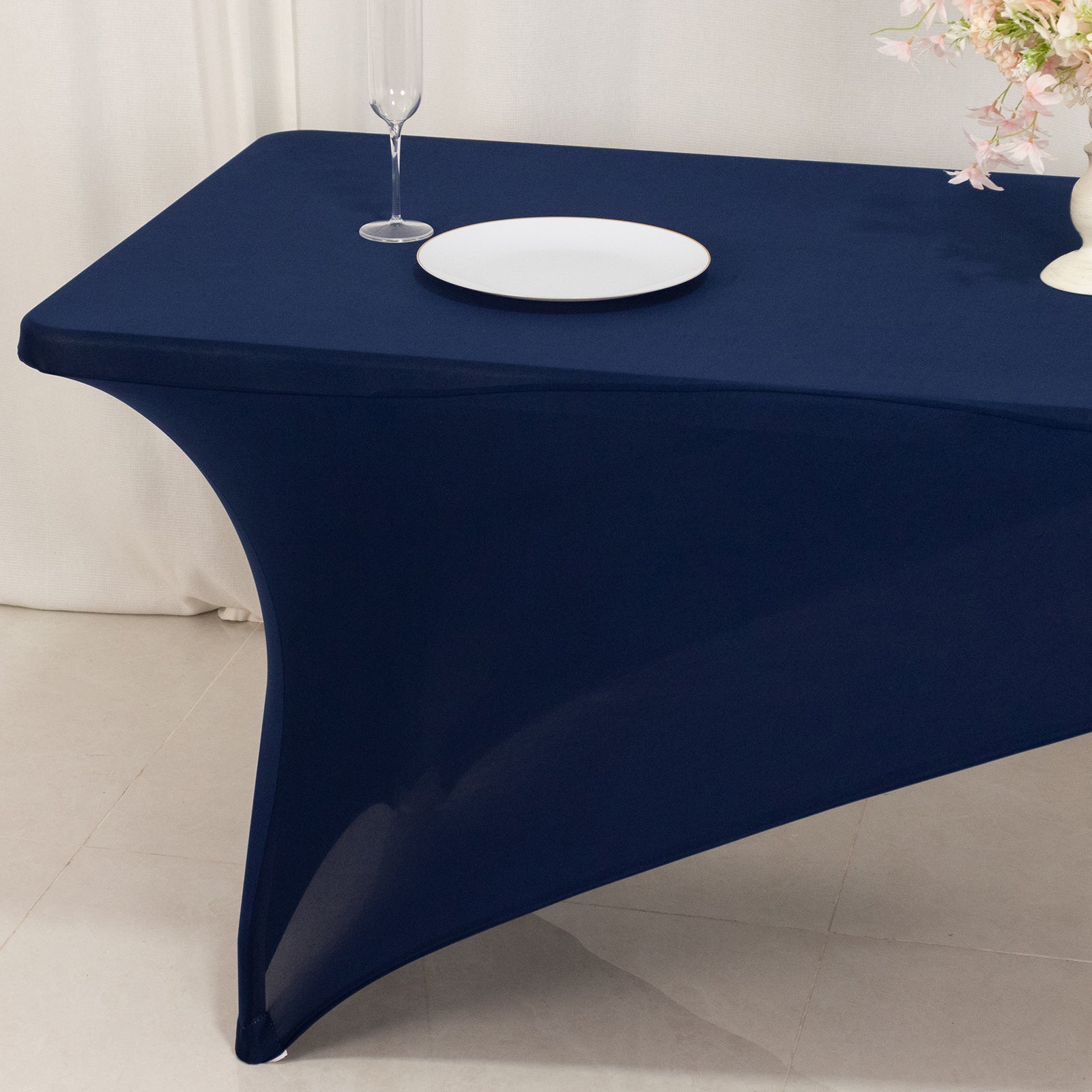 Navy Blue/Gold Stretch Spandex Two-Piece Fitted 72x30 Rectangle Table Cover