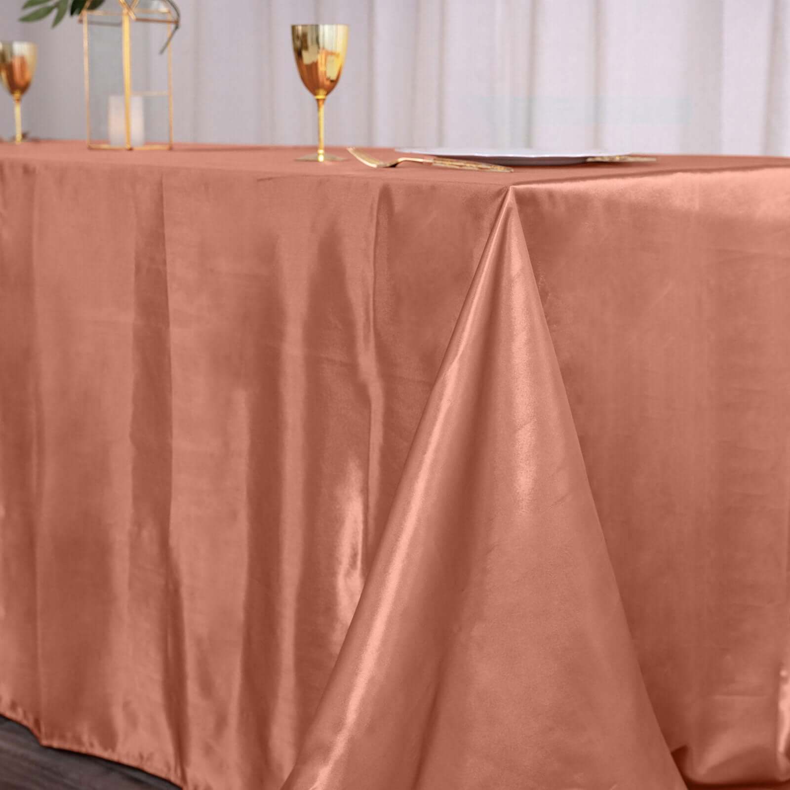 Hot Sale! Seamless Satin Terracotta (Rust) Rectangular 90x156 Tablecloth for Various Events