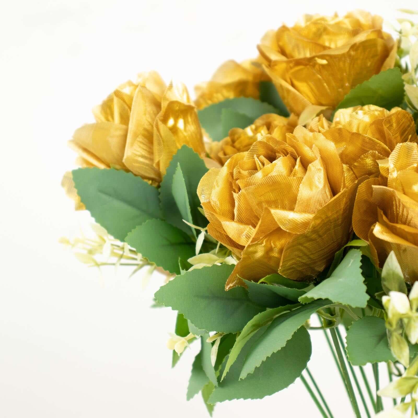 2 Bushes of 18 Realistic Touch Gold Silk Artificial Rose Flower Bouquets with Long Stems