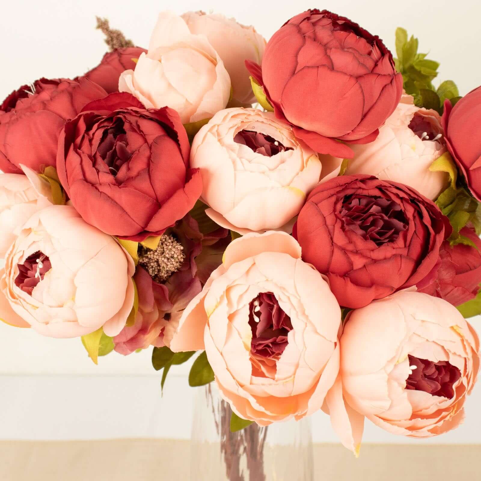 2-Pack 19-Inch Burgundy and Dusty Rose Faux Silk Peony Flower Wedding Bouquets