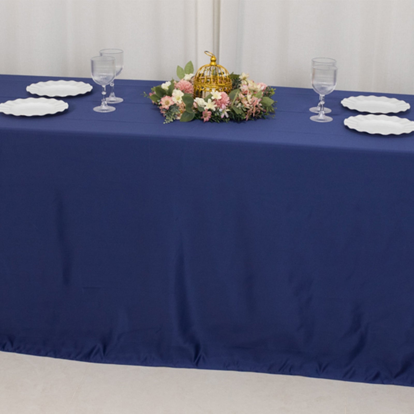 Luxurious Navy Blue Lamour Satin Rectangle Tablecloth 90x156 - Soft & Seamless