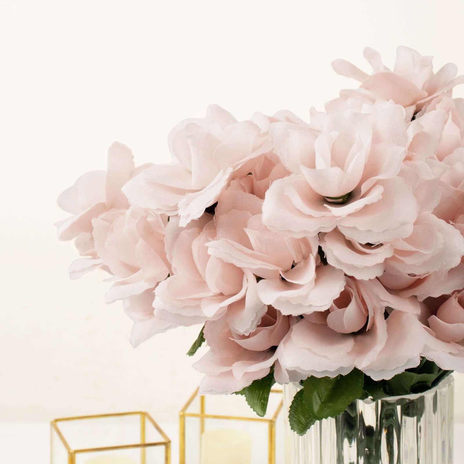 12 Bushes of Premium Blush Artificial Silk Rose Flowers, 84 Roses in Total