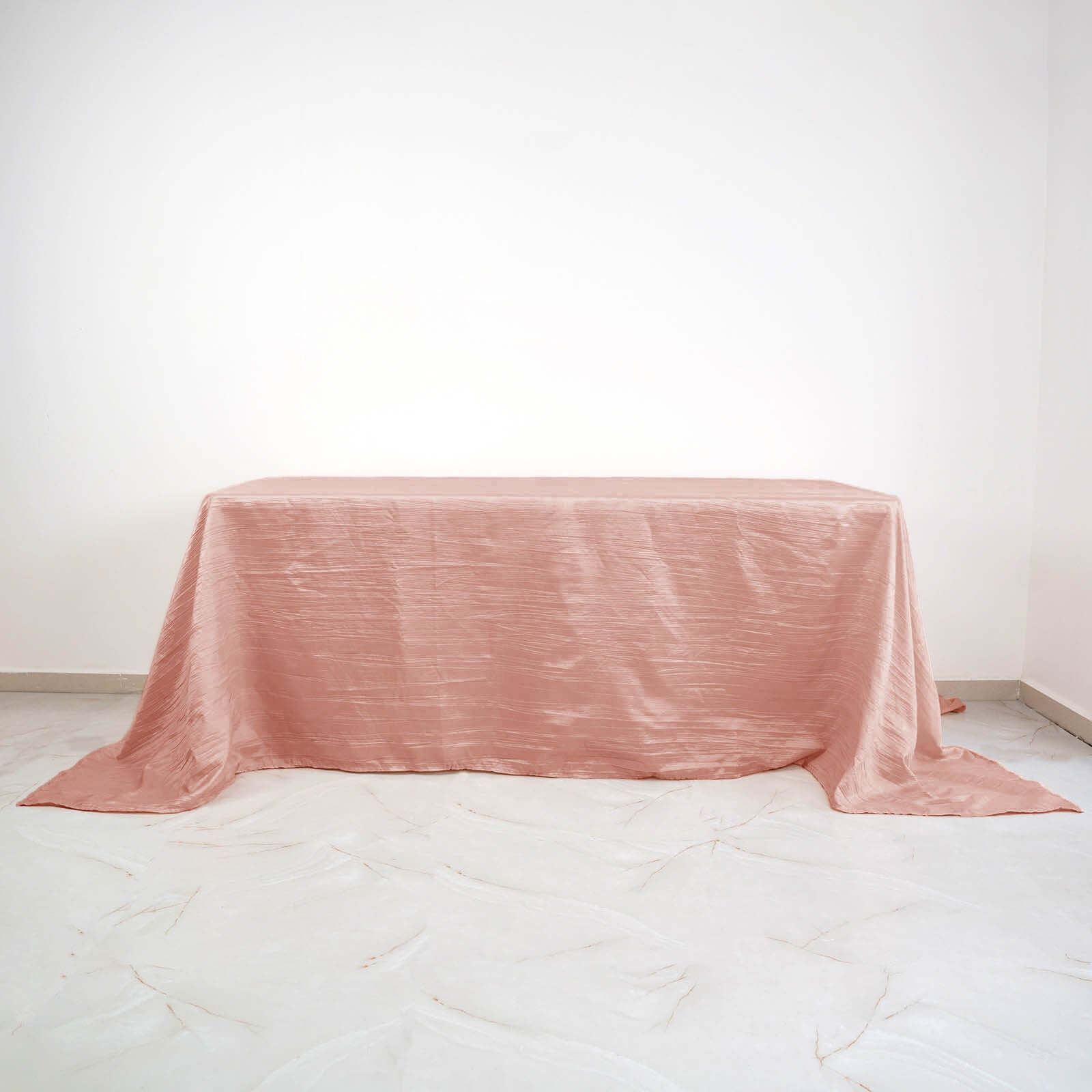Seamless Accordion Crinkle Dusty Rose Taffeta Rectangle Tablecloth 90x132