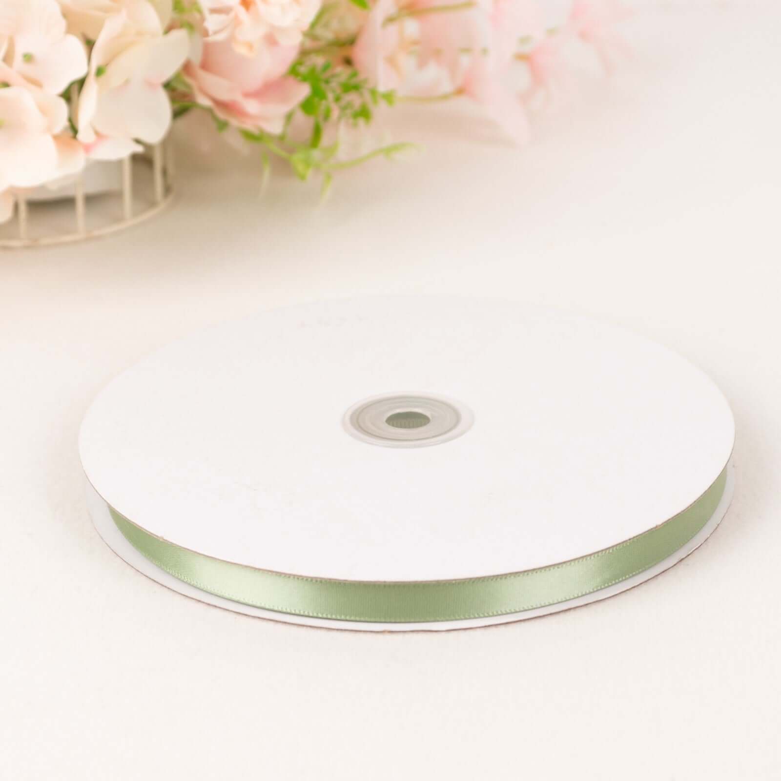 Hot! 100 Yards 3/8 Sage Green Single - Face Decorative Satin Ribbon