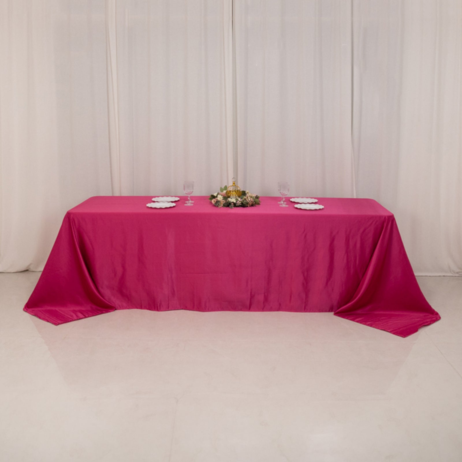 Fuchsia Lamour Satin Rectangle Tablecloth 90x156 - Soft, Seamless & Luxurious