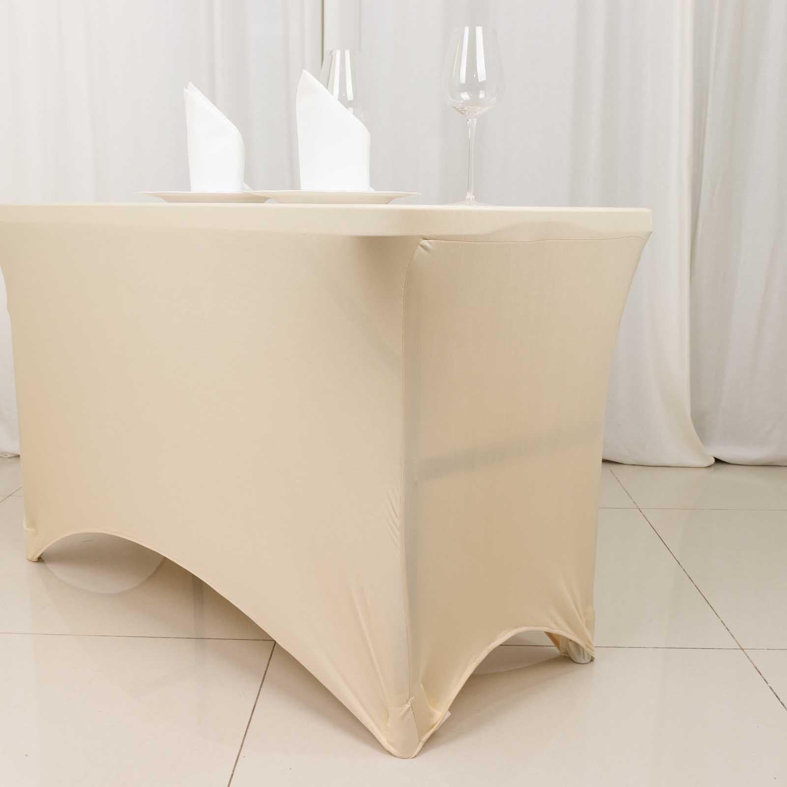 Beige Stretch Spandex Tablecloth - Durable, Form-Fitting for 4ft Tables