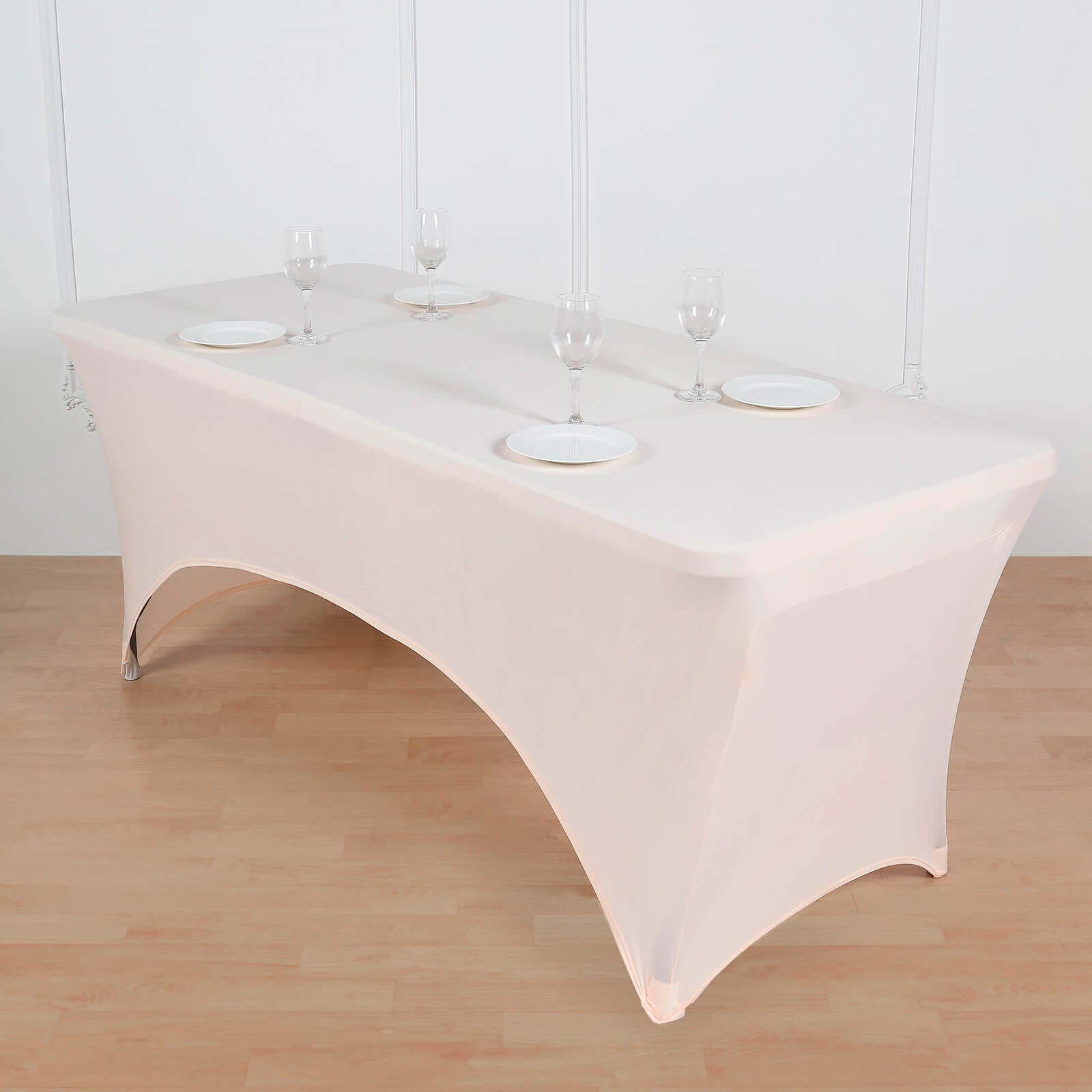 Exclusive Blush Stretch Spandex 6ft Rectangle Tablecloth - Ideal for Events & Presentations