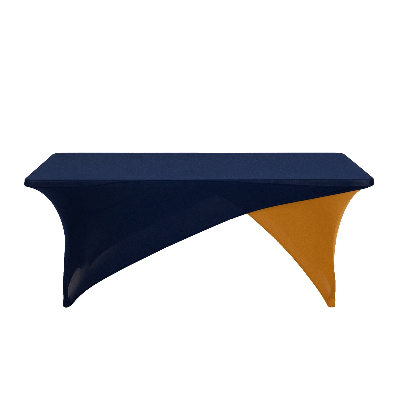 Navy Blue/Gold Stretch Spandex Two-Piece Fitted 72x30 Rectangle Table Cover