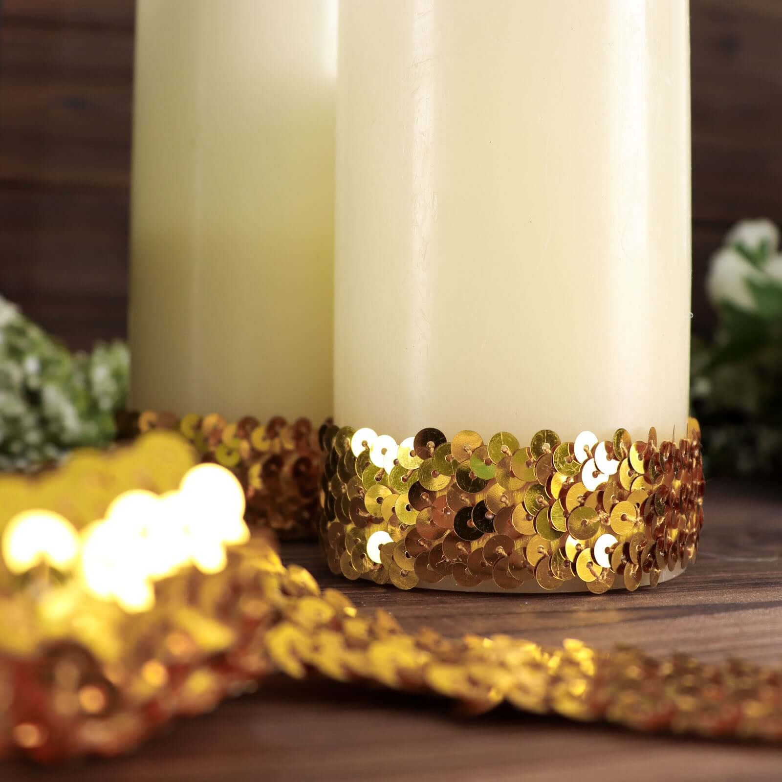 Hot Sale! 10-Yard Gold Metallic Sequin Stretch Fabric Ribbon for Crafting