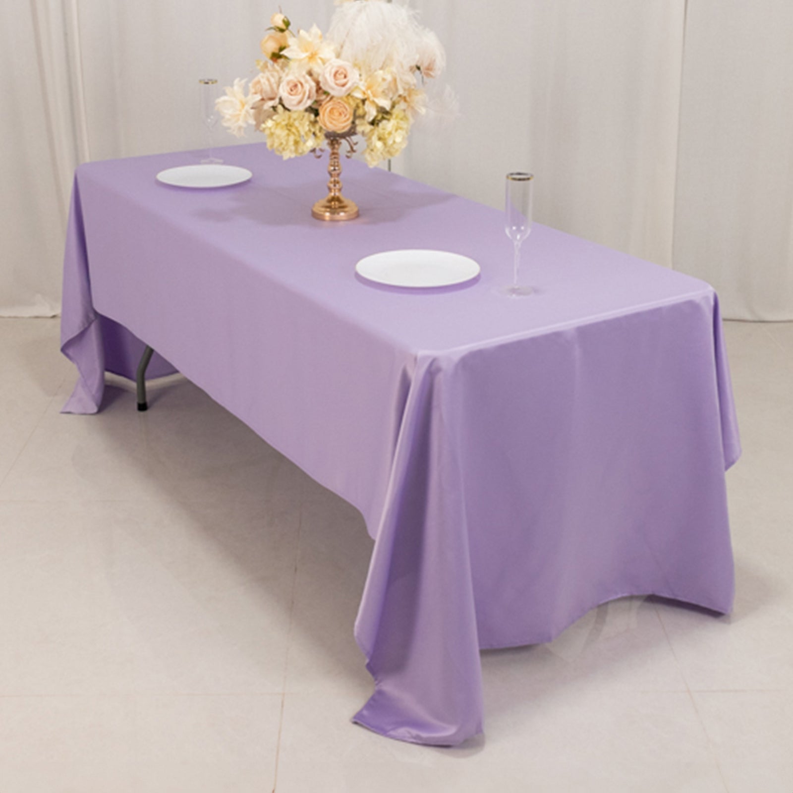 Luxury Lamour Satin Rectangle Tablecloth in Lavender Lilac - Soft & Silk-Like Cover