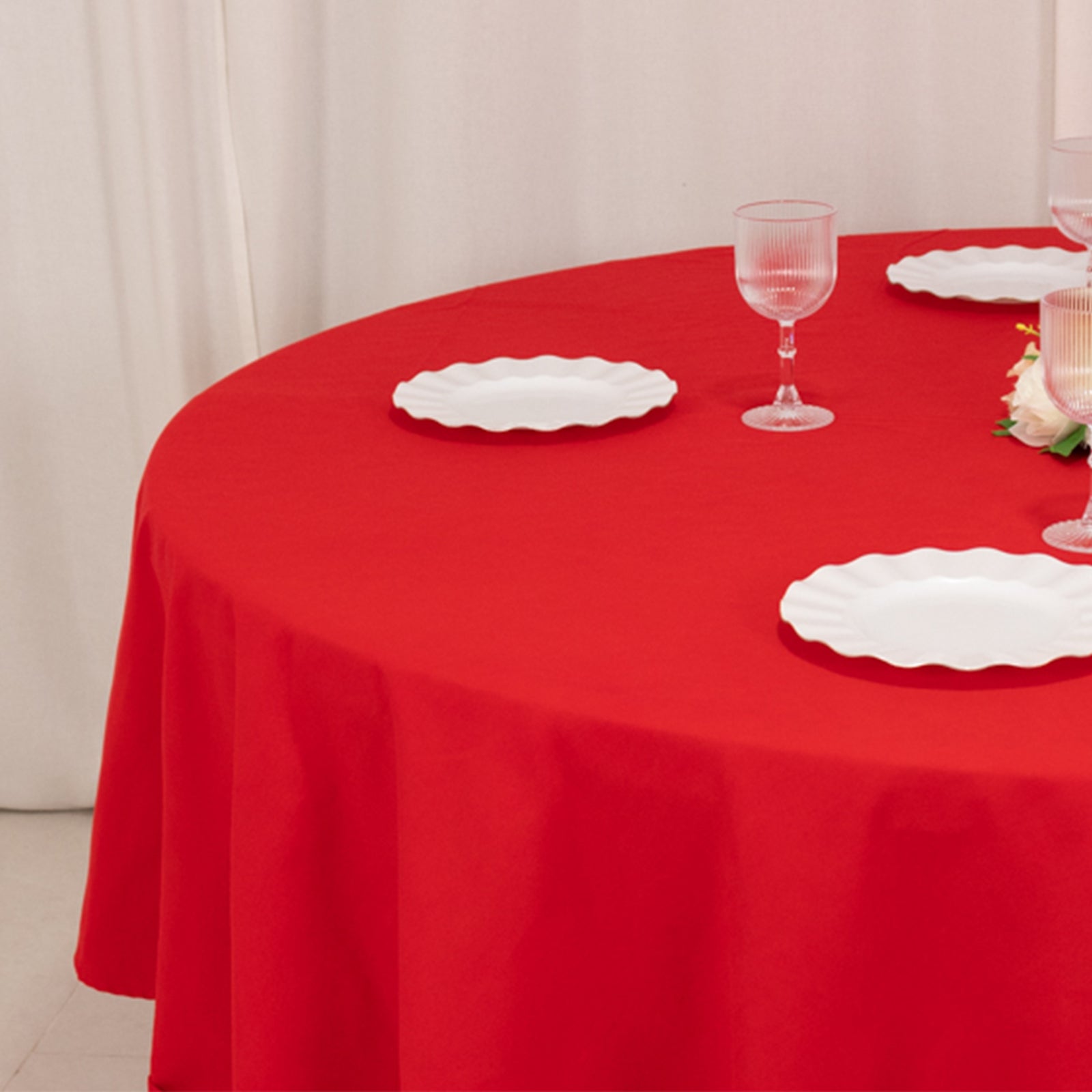 Red 90" Wrinkle-Resistant Cotton Blend Round Tablecloth - Ideal for Events