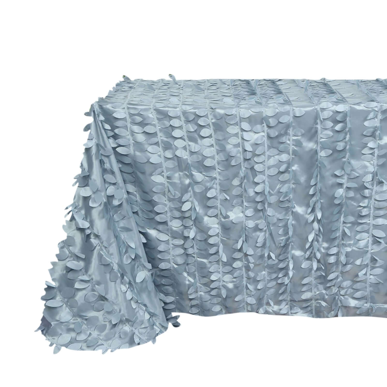 Exclusive Dusty Blue Taffeta Rectangle Tablecloth with 3D Leaf Petal Design