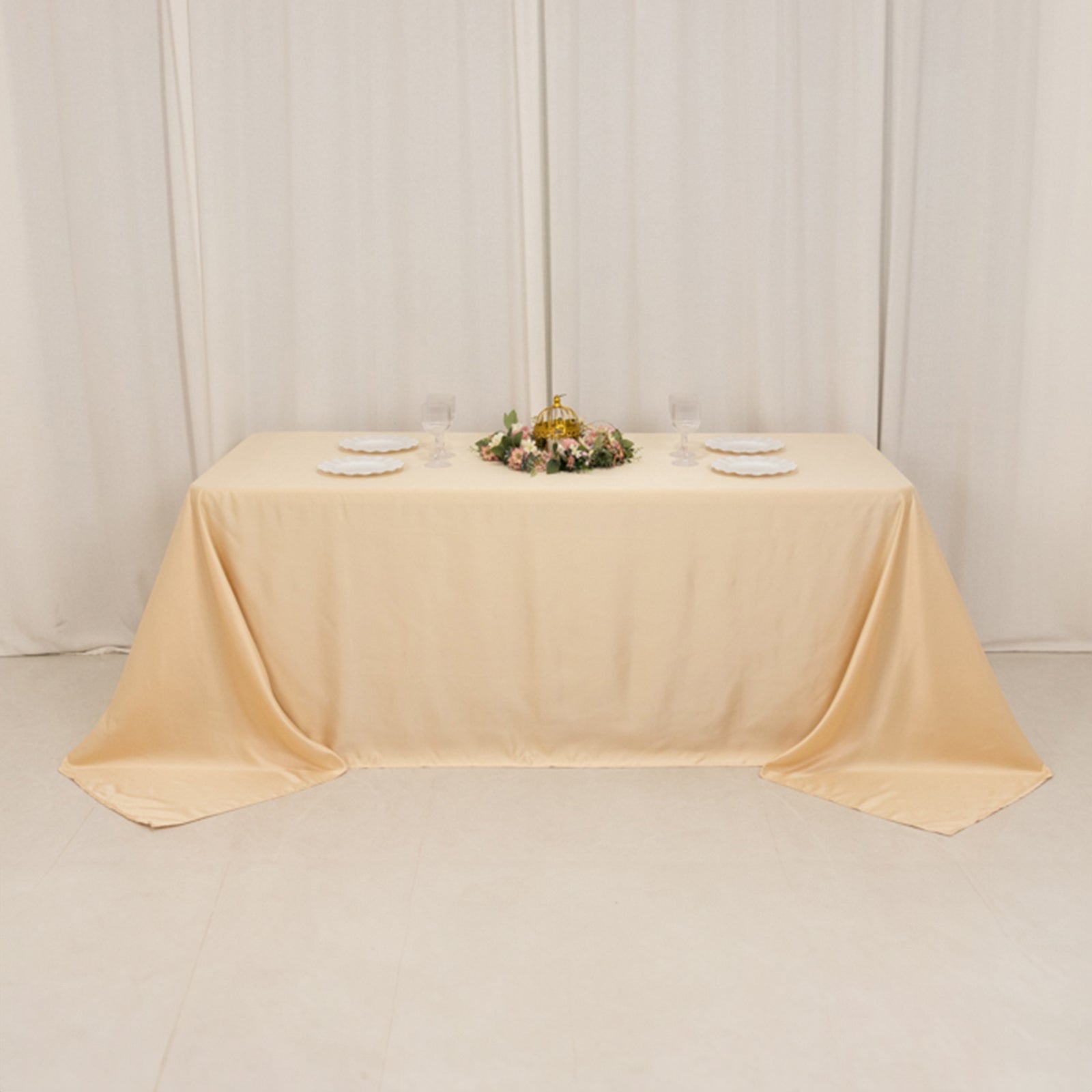 Lamour Satin Beige Rectangle Tablecloth - Soft, Silk-Like & Durable