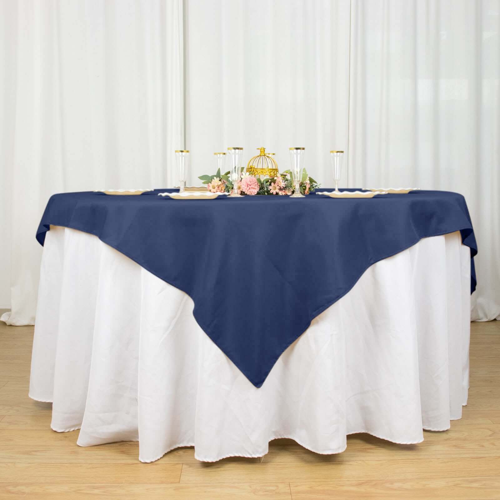 Navy Blue 70x70 Wrinkle-Resistant Premium Polyester Square Table Overlay 220GSM