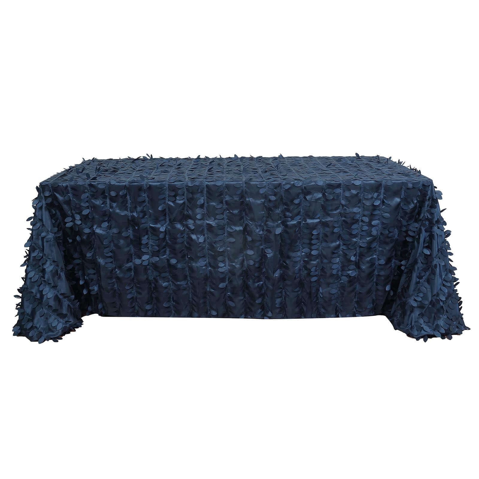 Navy Blue Taffeta Rectangle Tablecloth 90x132 with 3D Leaf Petal Design