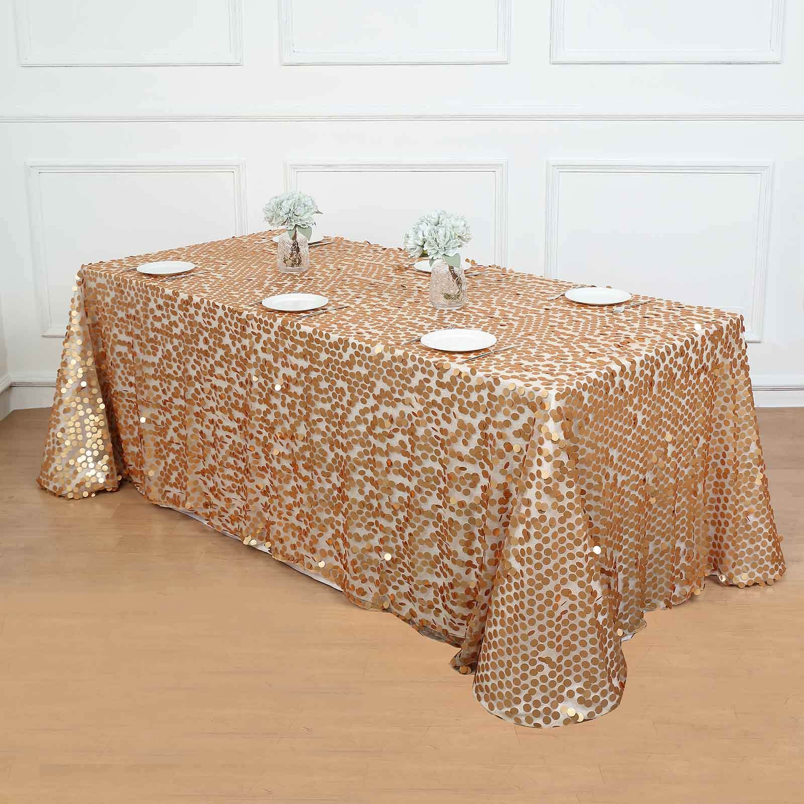 Matte Champagne Sequin Rectangle Tablecloth (90x132) - Ideal for Various Events