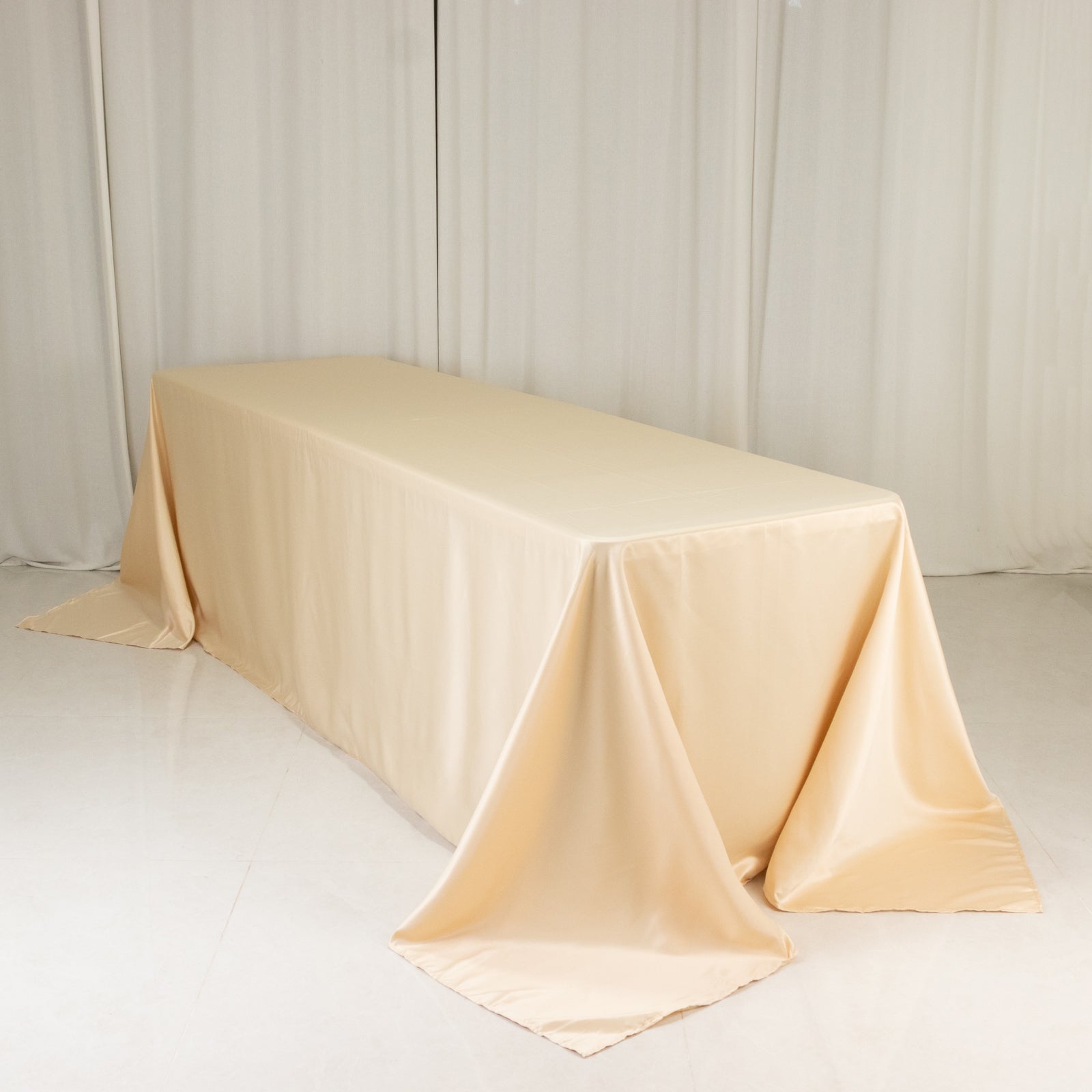 Beige Lamour Satin Rectangle Tablecloth 90x156 - Luxurious, Soft & Seamless