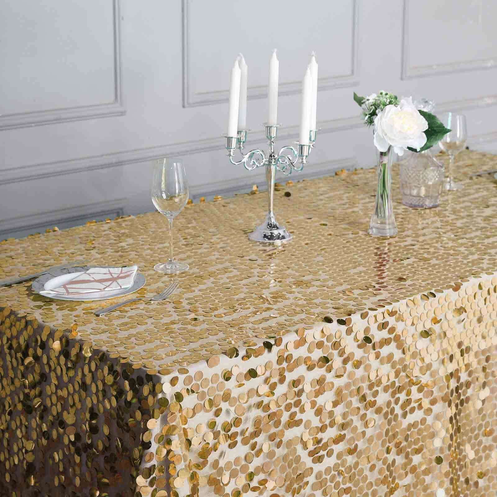 Champagne Sequin 90x132 Rectangle Seamless Tablecloth for Various Events