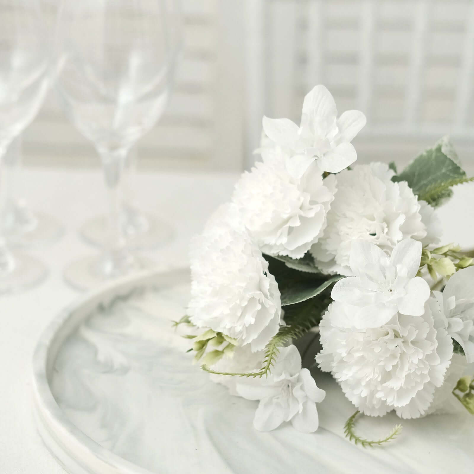 3-Pack 14-Inch White Artificial Silk Carnation Faux Flower Bouquets