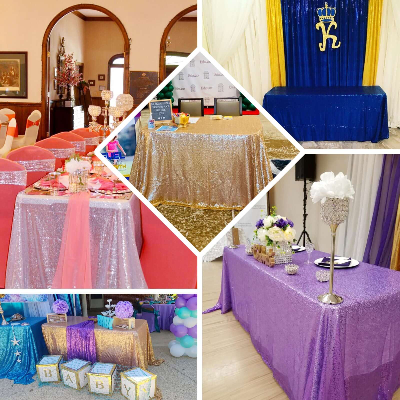 Champagne Seamless Sparkly Sequin Rectangle Tablecloth 90x132