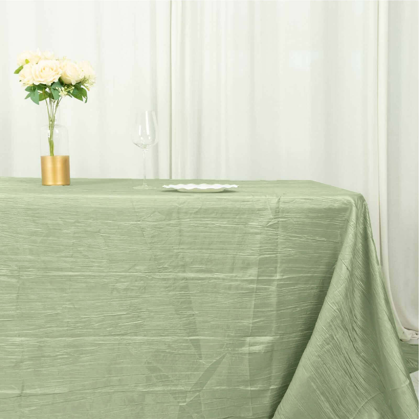 Discount! Sage Green Crinkle Taffeta Rectangle Tablecloth 90x156 for Weddings and Parties