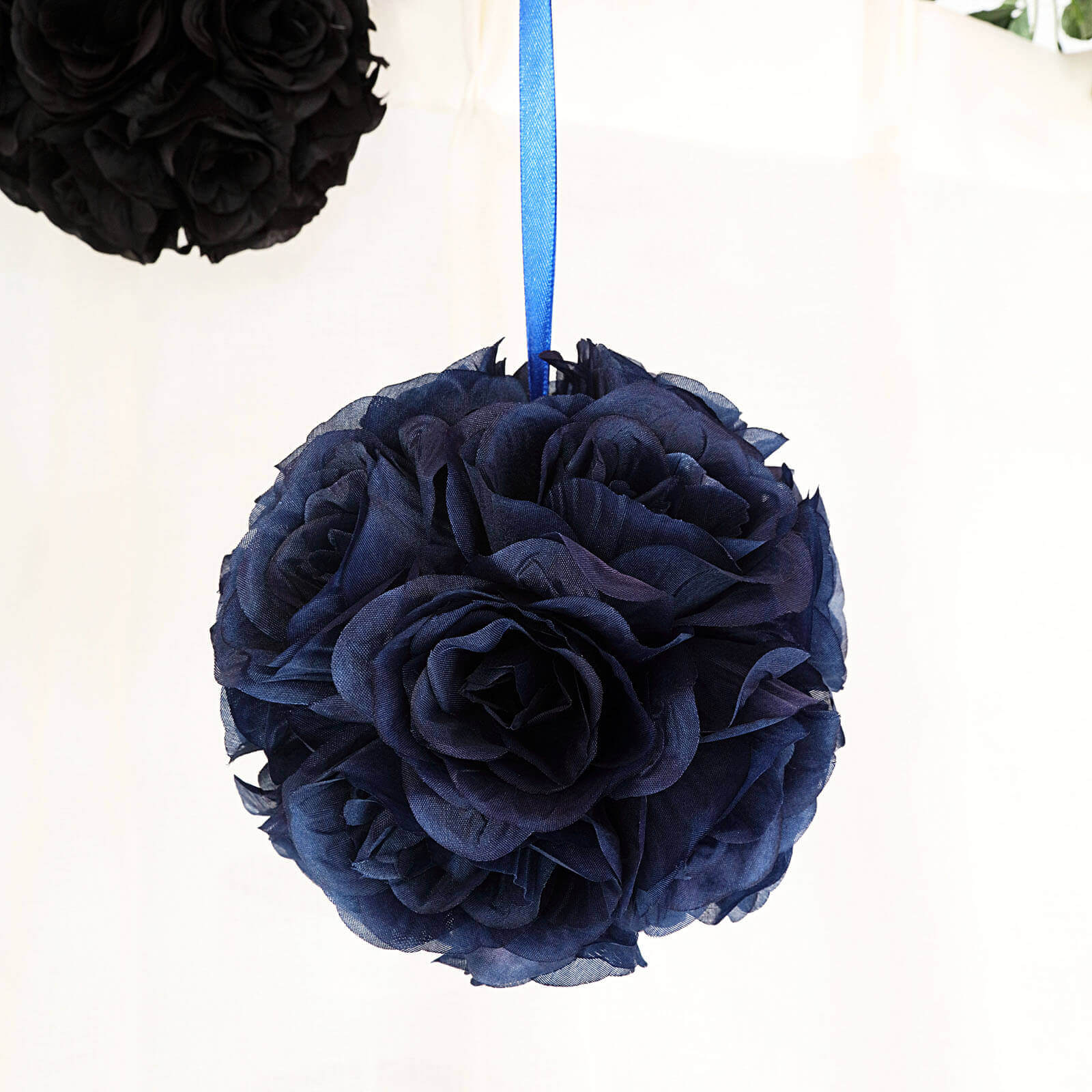 Hot Deal! 2-Pack 7" Navy Blue Artificial Silk Rose Kissing Flower Balls