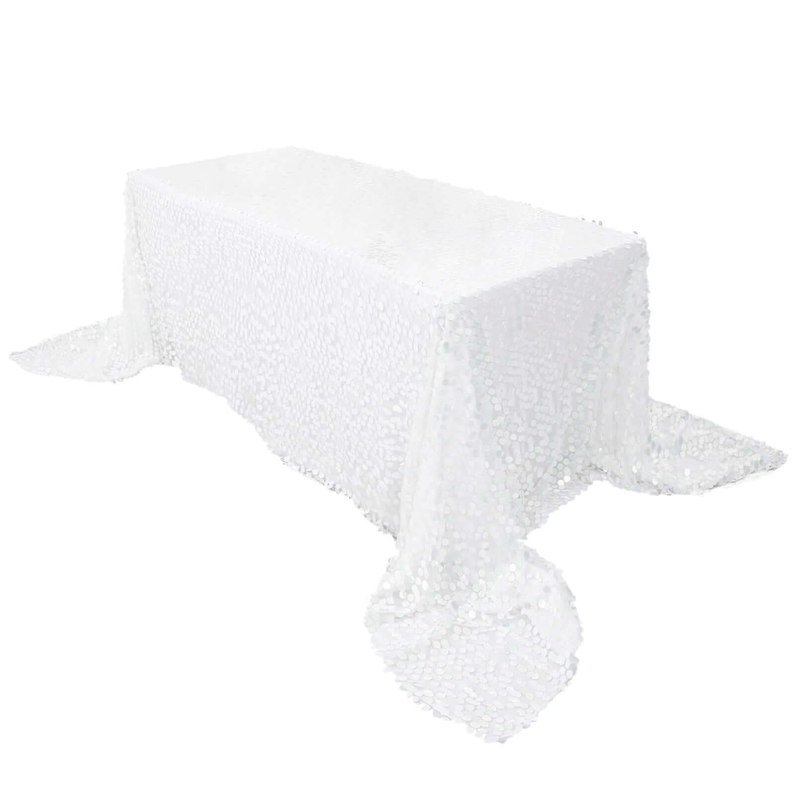 Exclusive Seamless White Sequin Tablecloth, 90x156 Rectangle