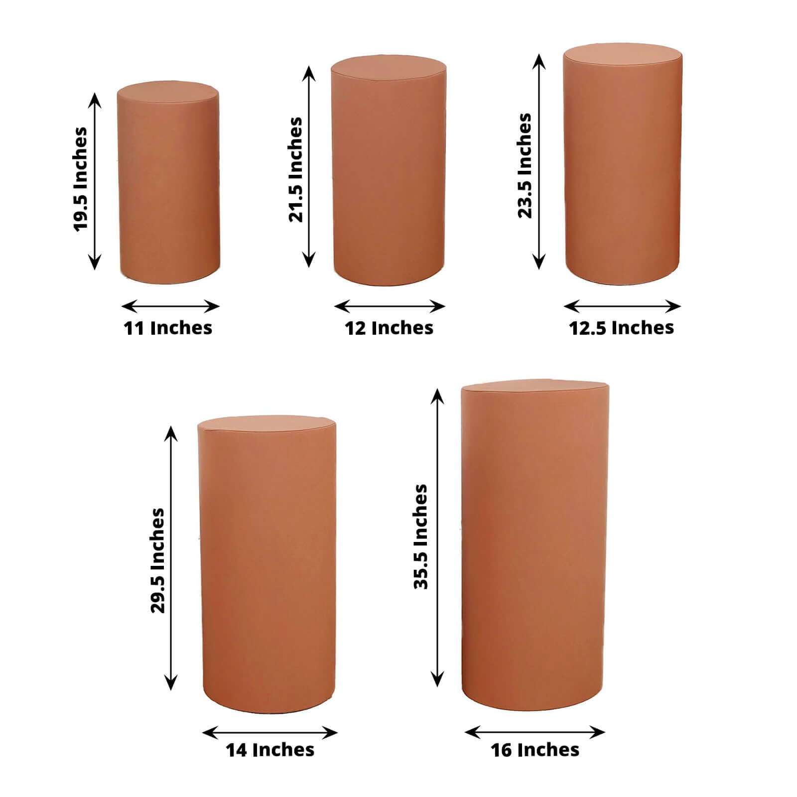 5-Piece Terracotta Spandex Cylinder Pedestal Stand Covers, 160 GSM - Great for Decor!