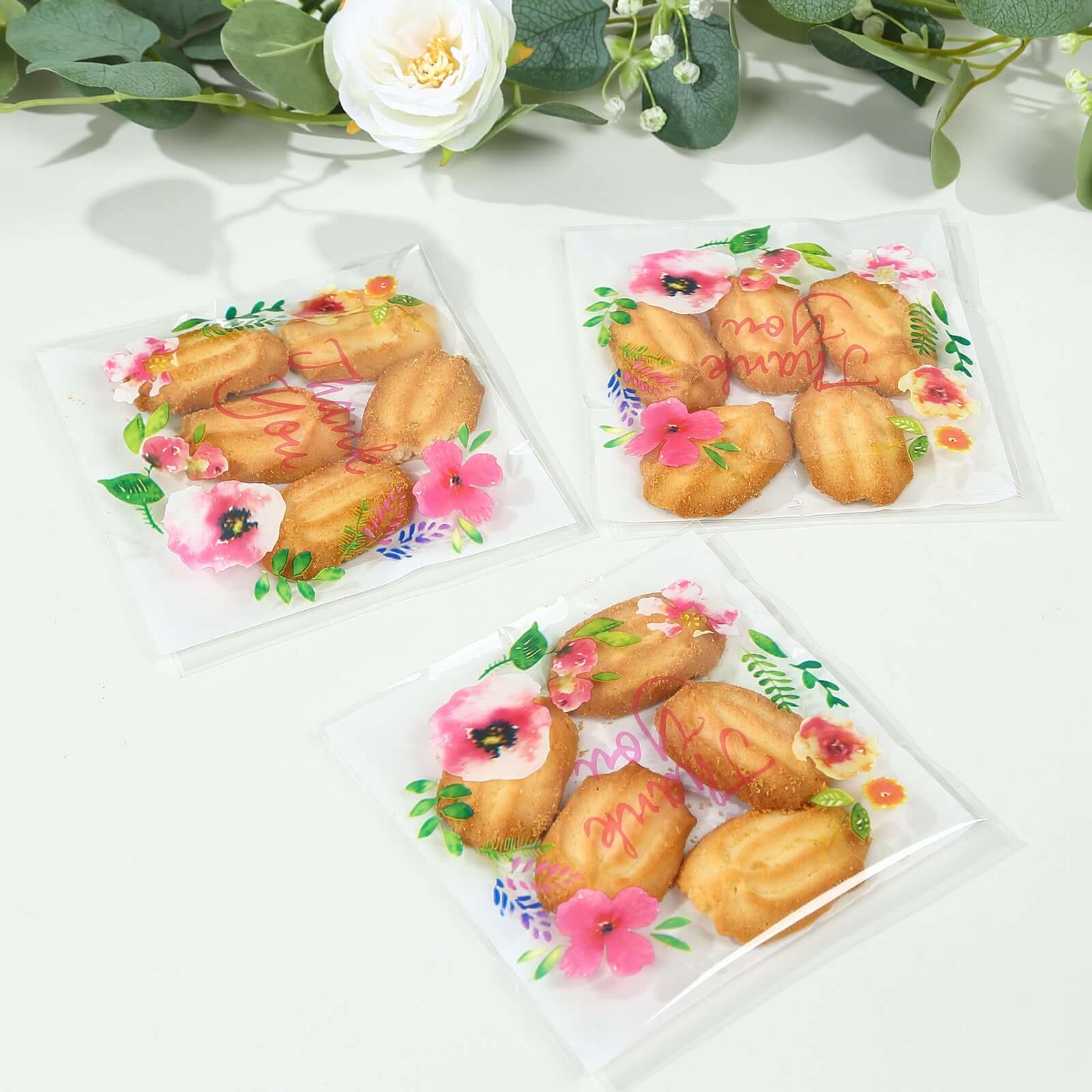 100-Pack White/Clear PVC Decorative Self-Adhesive Cookie Candy Bags - Ideal for Weddings, Birthdays & Parties