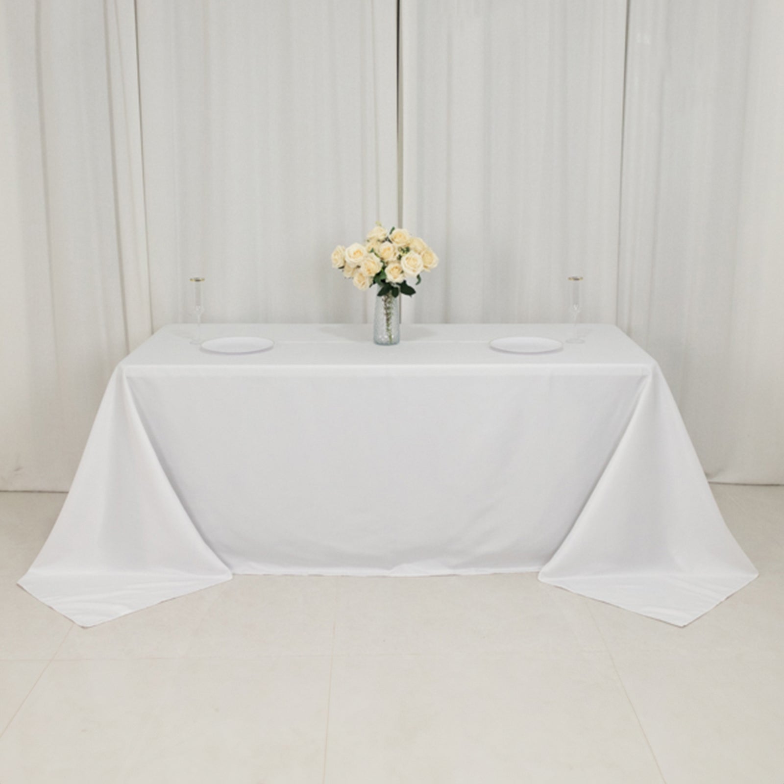 Premium Fire Retardant White Polyester Tablecloth for Large Gatherings - 90x132 Size