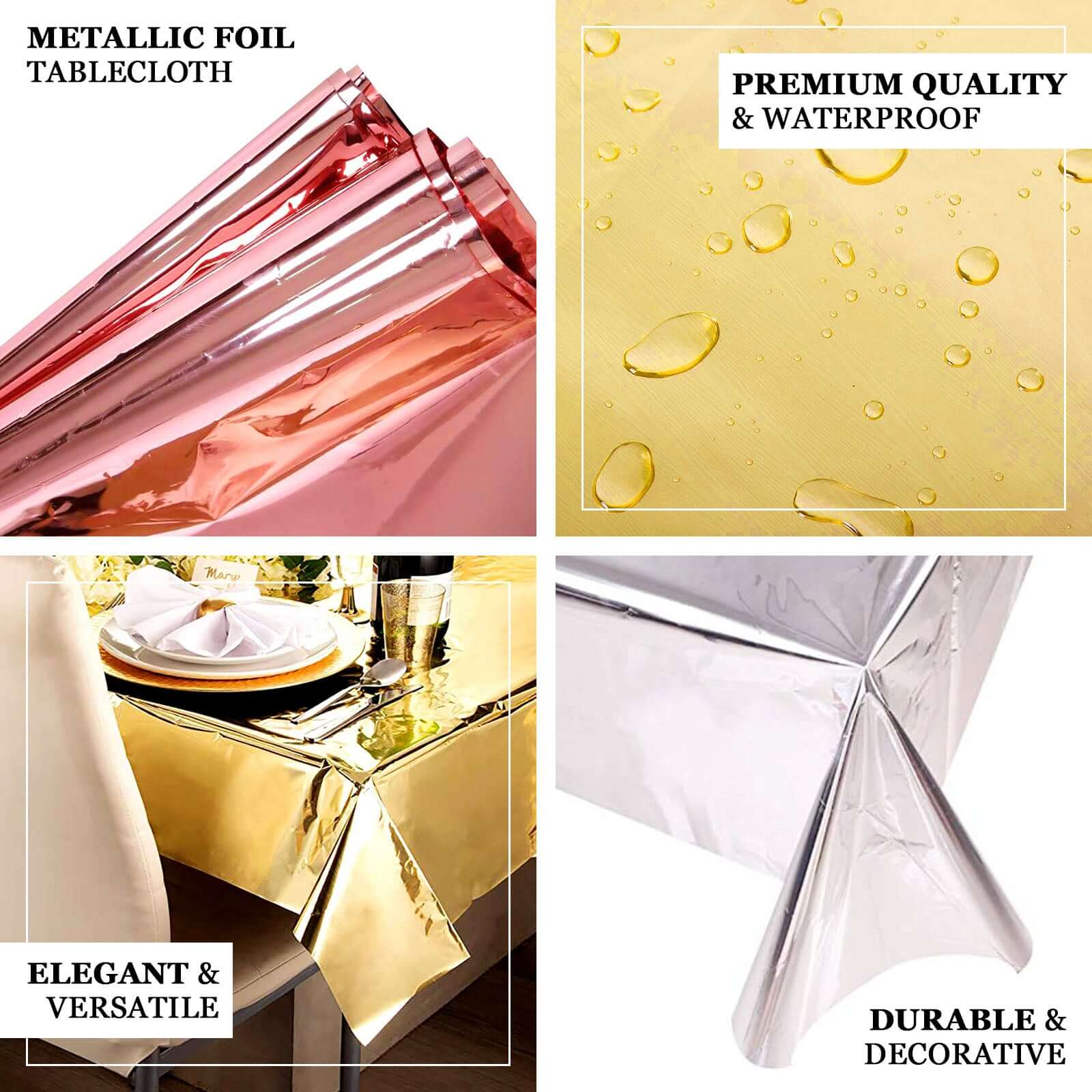 Rose Gold Disposable Metallic Foil Rectangle Tablecloth 40x90 - Ideal for Party Decor