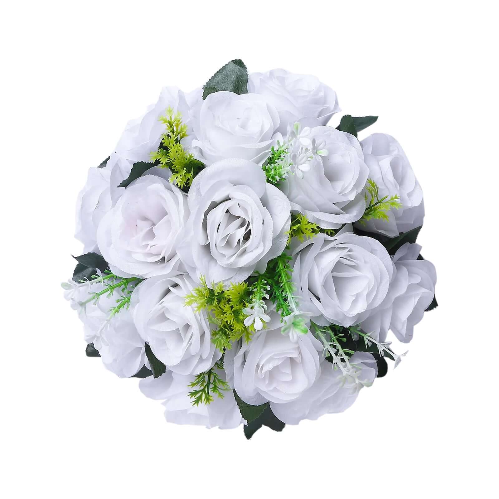 Special Offer: 2 Pack of Artificial White Silk 15-Head Rose Flower Balls for Centerpiece Decor