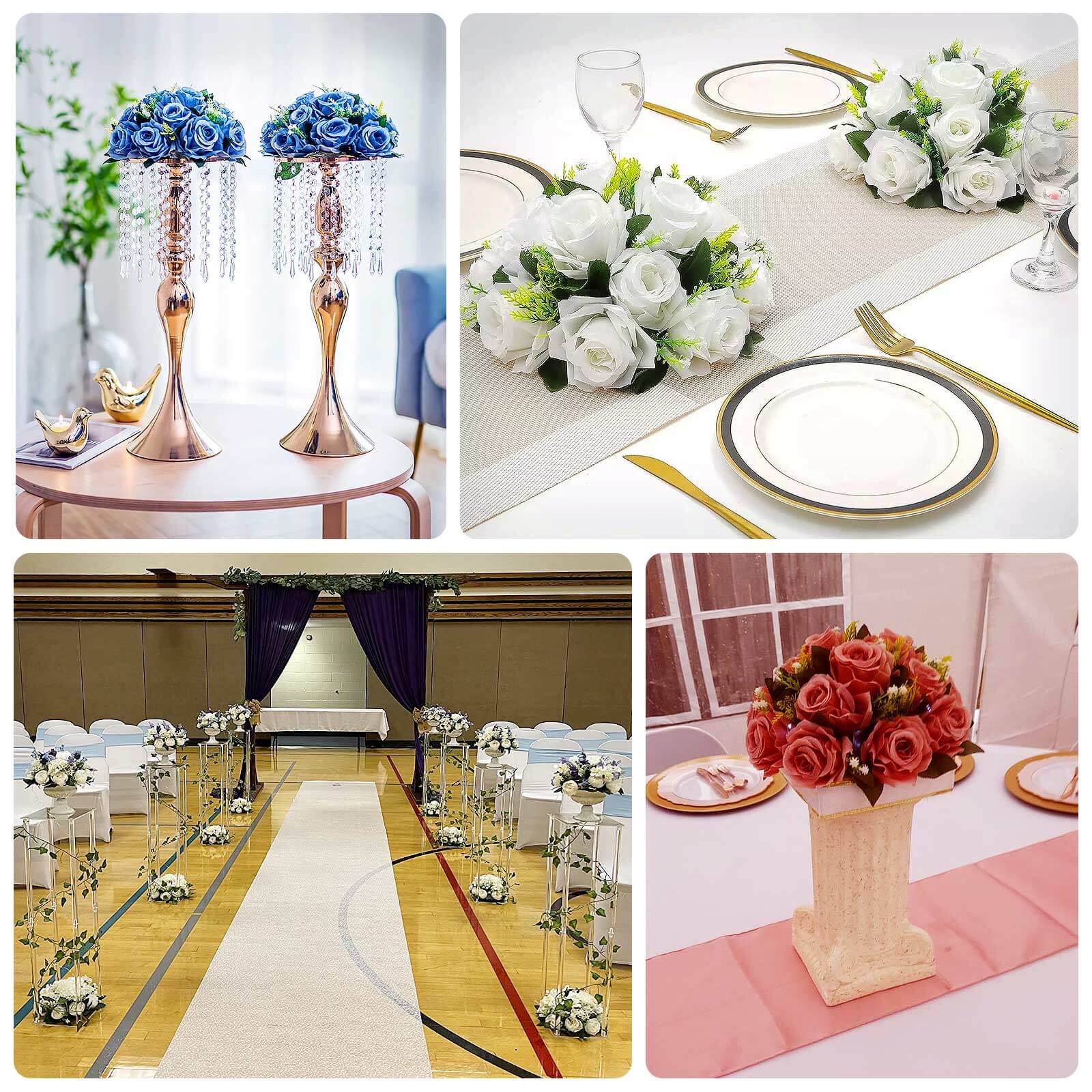 Special Offer: 2 Pack of Artificial White Silk 15-Head Rose Flower Balls for Centerpiece Decor