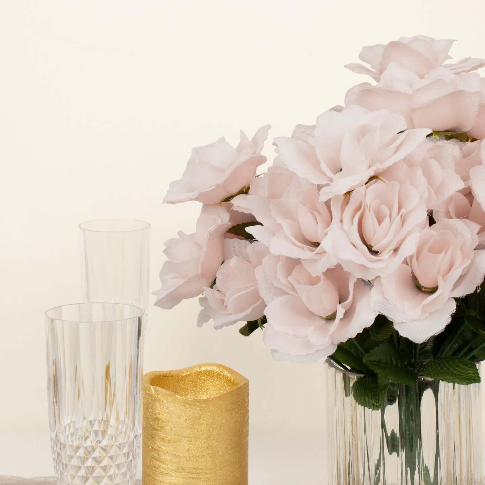 12 Bushes of Premium Blush Artificial Silk Rose Flowers, 84 Roses in Total