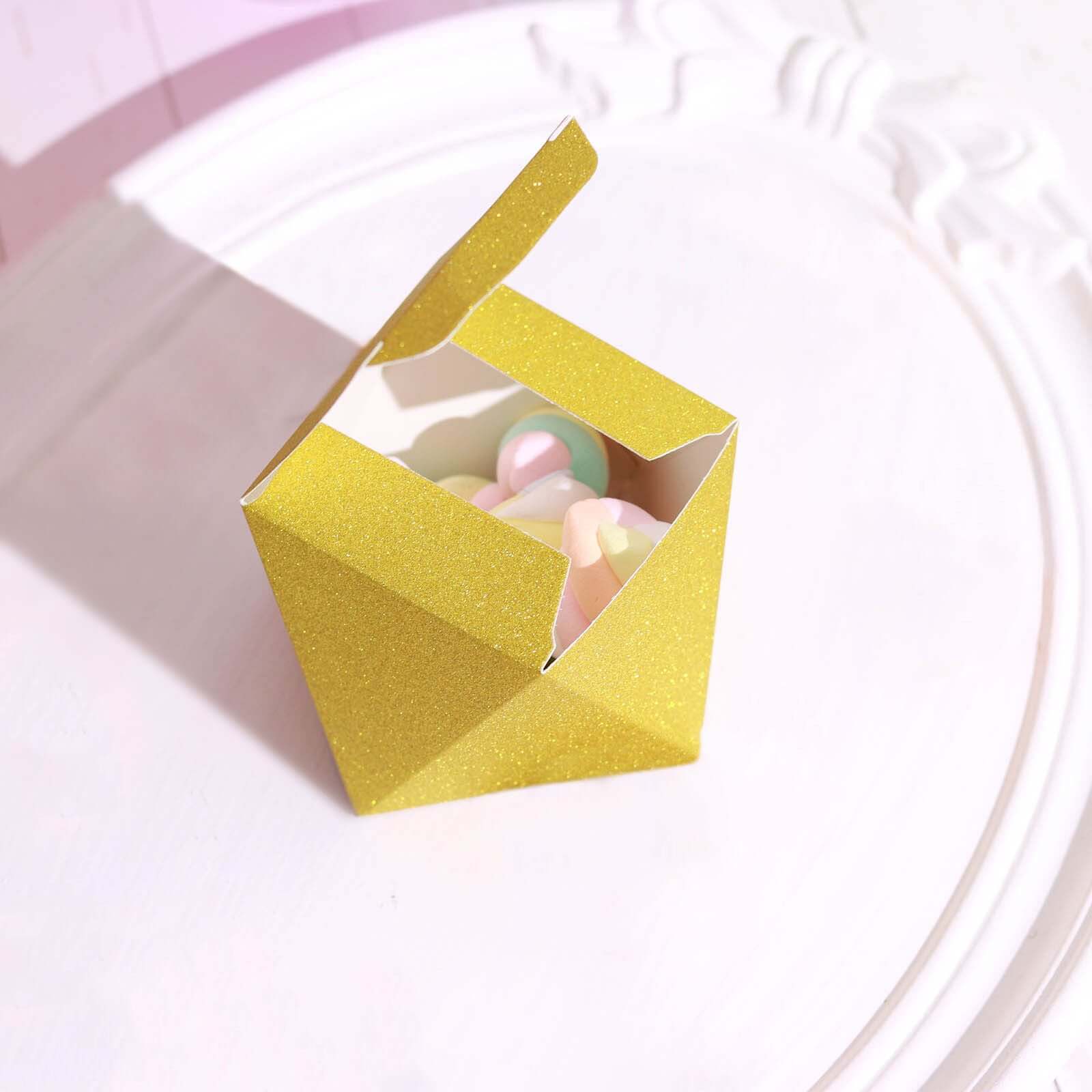 Get 25-Pack Gold Glittered 3x4 Geometric DIY Wedding Favor Gift Boxes Now
