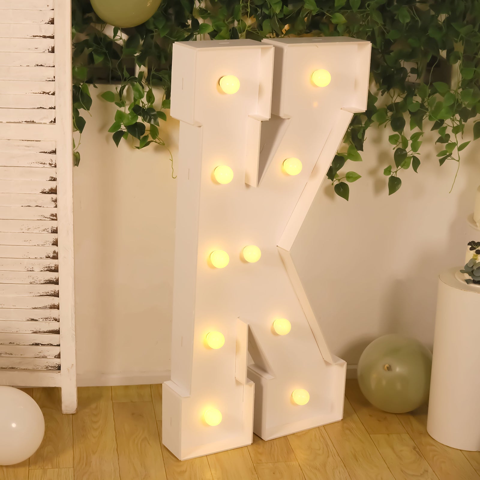4ft White Giant LED Marquee Letter K with 10 Warm White Battery - Operated LEDs, Glue Gun & Sticks