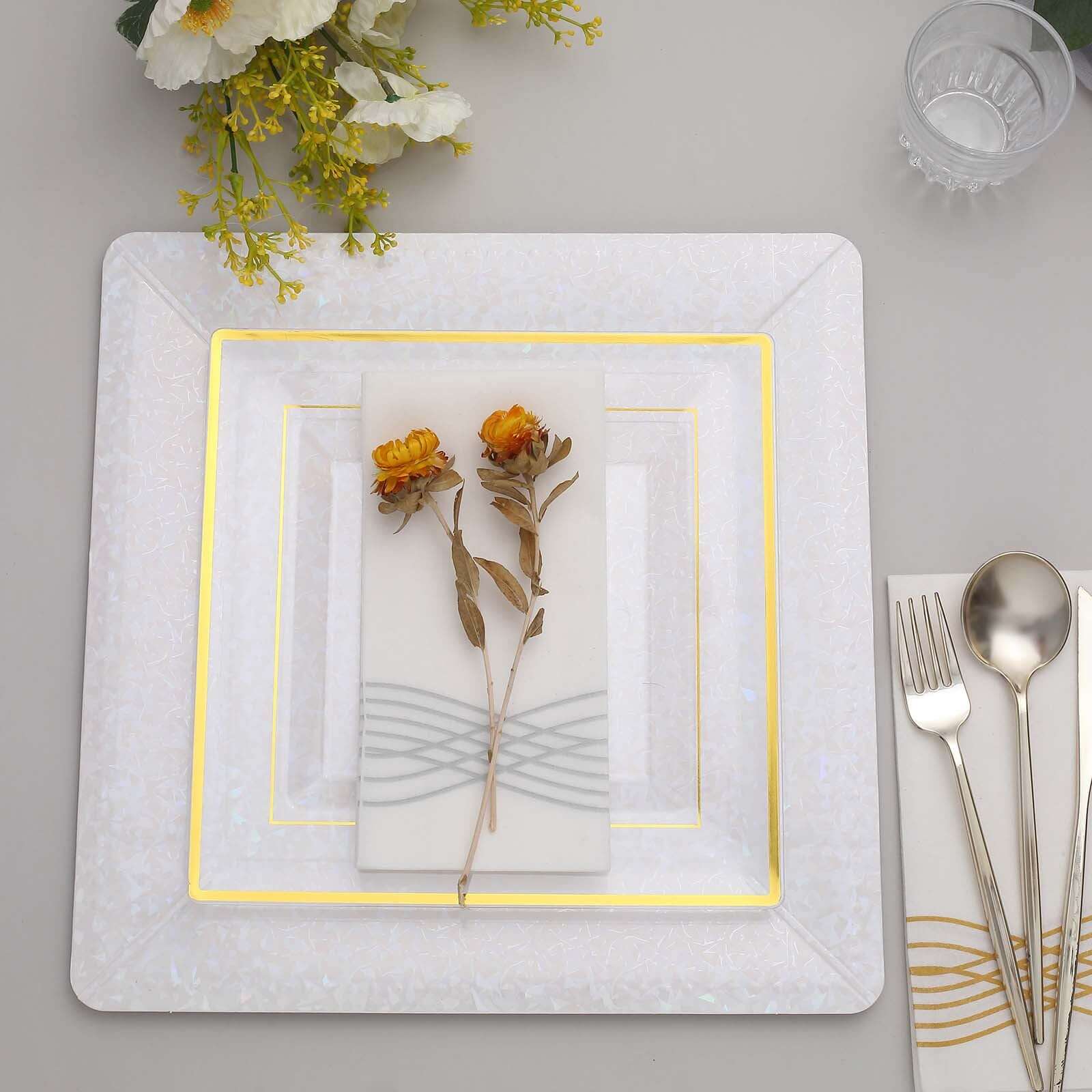 Hot Deal! 10-Pack Disposable Iridescent Square Charger Plates with Leather-like Texture, 13 Inches, 1100GSM Durable Paper