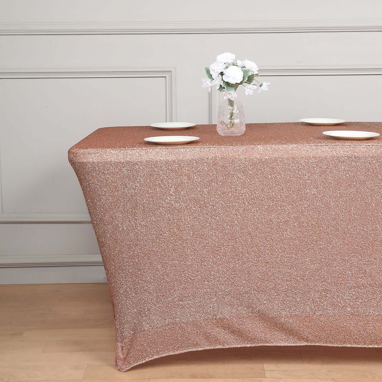 Hot! Rose Gold Glittered Stretch Spandex Tablecloth for Events