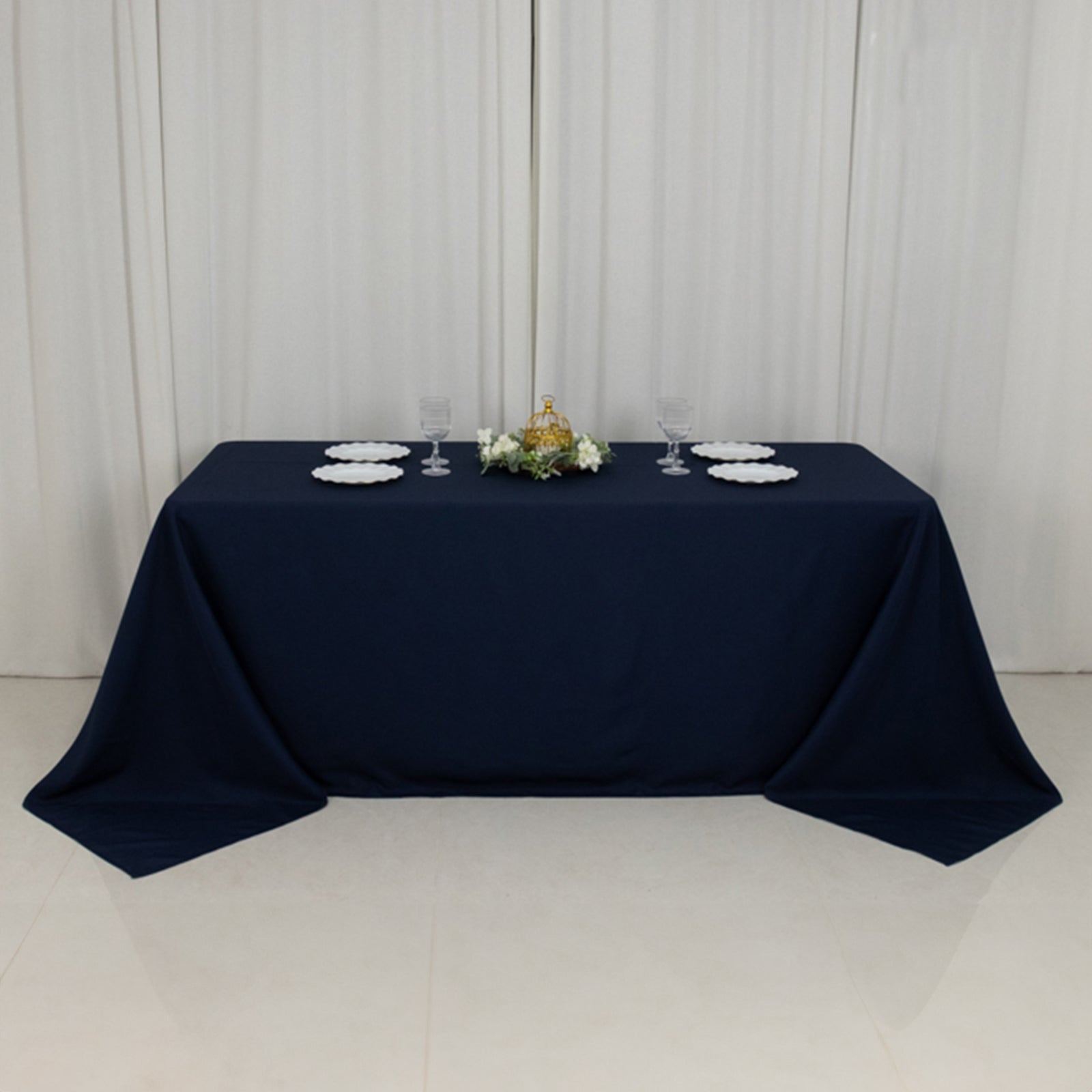 Premium Navy Blue Fire - Retardant Polyester Rectangular Tablecloth (90x132) - Ideal for Events