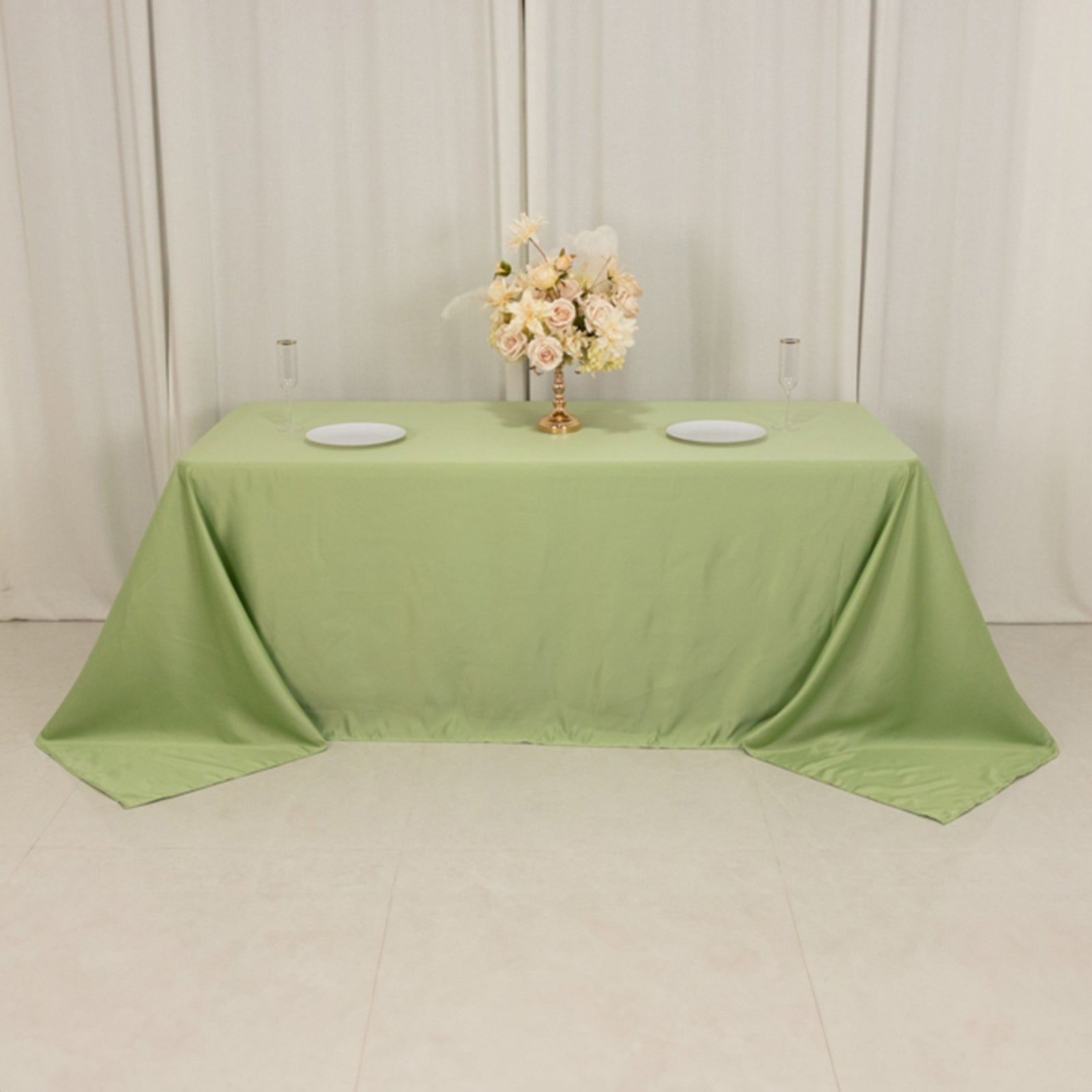 Exclusive Sage Green Lamour Satin Rectangle Tablecloth - Soft, Silk-Like, 90x132