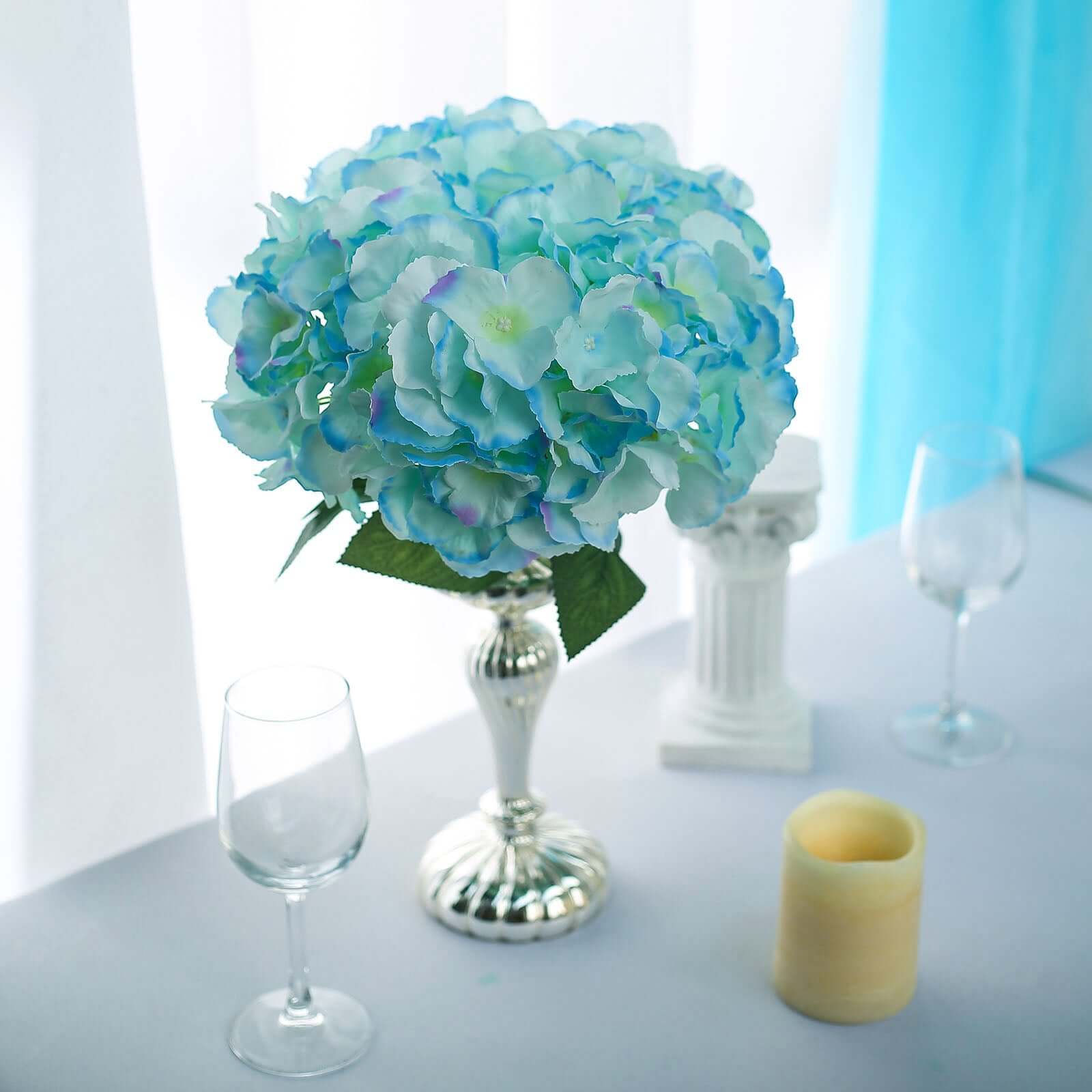 Get 5 Artificial Silk Baby Blue Hydrangea Flower Bouquets for Lifelike Decor