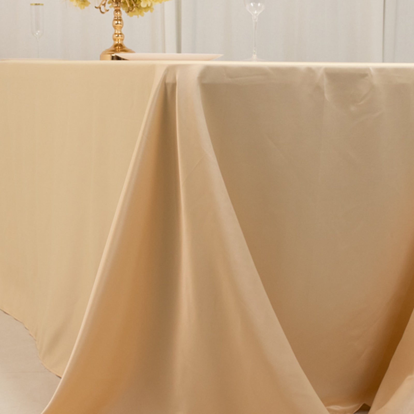 Beige Lamour Satin Rectangle Tablecloth 90x156 - Luxurious, Soft & Seamless